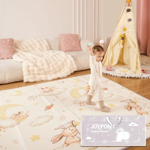 Joypony Baby Play Mat, 79 x 71 Inches Extra Large Foldable Play Mats for Babies and Toddlers, Waterproof & Anti-Slip Portable Baby Floor Mat for Tummy Time, Foam Baby Mat for Floor with Travel Bag