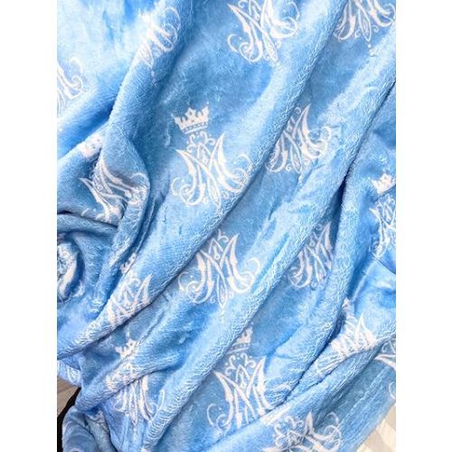 Auspice Maria Catholic Baby Blanket, Catholic Baptism Gift, Catholic Baby Swaddle, Blue Marian Baby Blanket