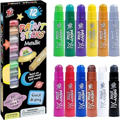 TBC The Best Crafts Paint Sticks,12 Colors Metallic, Washable, Non-toxic, Tempera Paint Sticks for Kids and Students