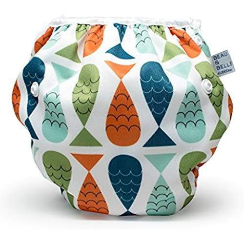 Nageuret Reusable Swim Diaper, Adjustable & Stylish Fits Diaper Sizes N-5 (8-36lbs) Ultra Premium Quality For Eco-Friendly Baby Shower Gifts & Swimming Lessons (Fish- Red, Green, Blue)