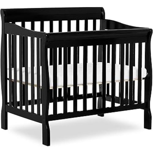 Dream On Me Aden 4-in-1 Convertible Mini Baby Crib in Black, GreenGuard Gold & JPMA, Sustainable Pinewood, Non-Toxic Finish, 3 Mattress Heights, Converts to Mini Day & Twin-Size Bed