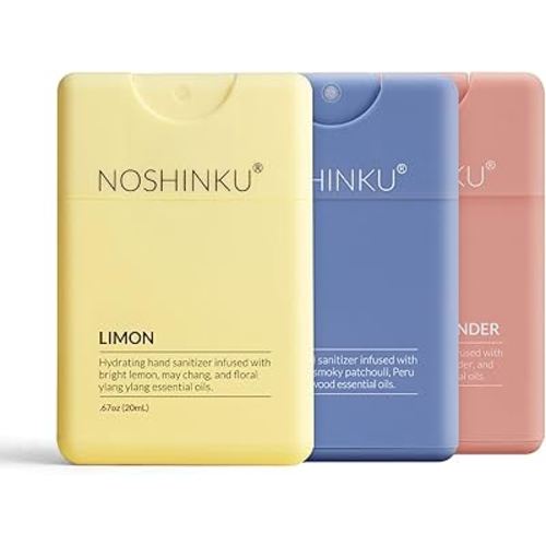 Noshinku - Refillable Hand Sanitizer Discovery Deux 3-Pack, Travel Size Spray, Hydrating Botanical Oils, Natural Ingredients, All Natural Fragrances, Sugarcane Derived Alcohol, No Parabens, No Dyes