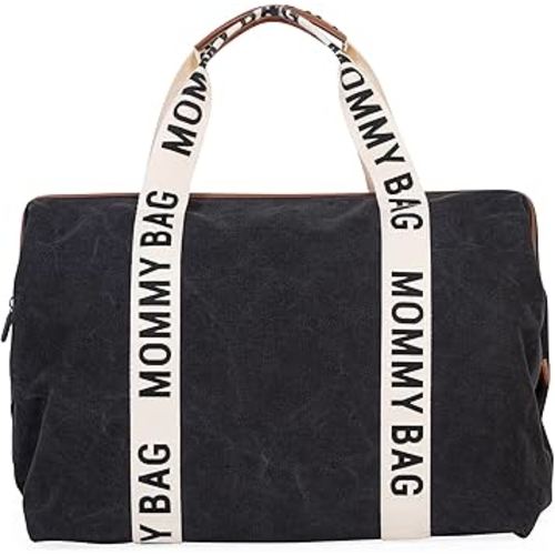Childhome Signature Mommy Bag, Sporty Diaper Bag, Water Repellant Tote Bag, Large Diaper Bag, Baby Essentials Travel Bag, Hospital Bags for Labor and Delivery (Black)