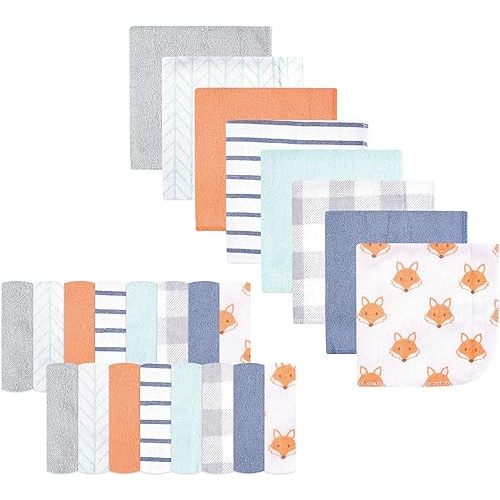 Hudson Baby Unisex Baby Rayon from Bamboo Washcloth Bundle, Fox, One Size