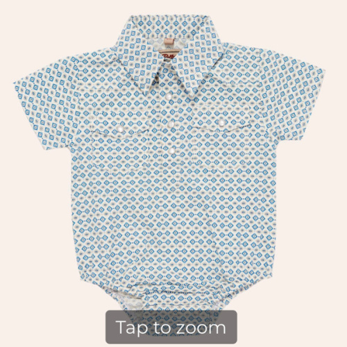 Rafter C Infant Boys' White & Blue Aztec Print Pearl Snap Western Onesie | Cavender's