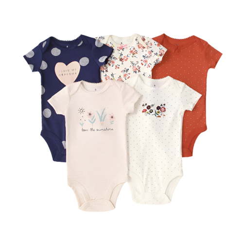 Summer New Baby Short Sleeve Bodysuits Layette 5PCS Sets Cartoon Printed Onesie Comfort Dailywear 6-9 month