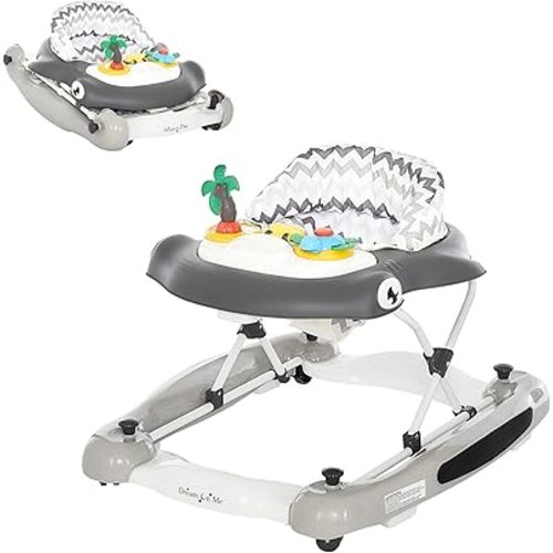 Dream on Me 2-in-1 Aloha Fun Baby Walker in Grey, Easily Convertible Baby Walker, Adjustable Three Position Height Settings, Easy to Fold and Store