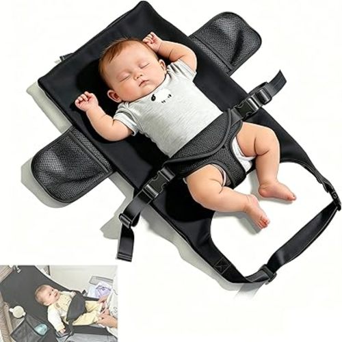 Baby Airplane Bed, 1-12 Months Old Baby Travel Essentials for Flying, Toddler Airplane Seat Extender, Plane Portable High Chair Harness Seat for Little Baby, Black