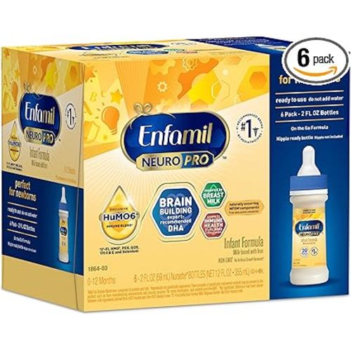 Enfamil NeuroPro Ready-to-Use Baby Formula, Ready to Feed, Brain and Immune Support with DHA, Iron and Prebiotics, Non-GMO, 2 Fl Oz Nursette Bottles, 6 Count