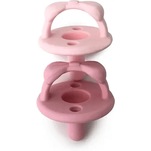 Itzy Ritzy Silicone Pacifiers for Ages 6-18 Months - Itzy Soother Pacifiers Feature Collapsible Handle & Two Air Holes for Added Safety; Set of 2 in Light & Dark Pink