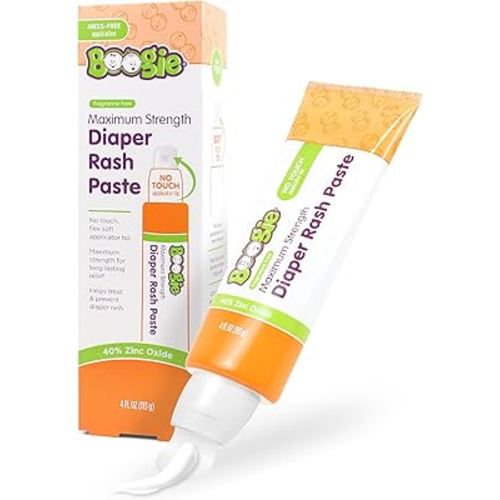 Boogie Diaper Rash Paste, Maximum Strength 40% Zinc Oxide, Mess-Free Applicator, Soothes Baby Bum, Diaper Bag Essential, 4oz