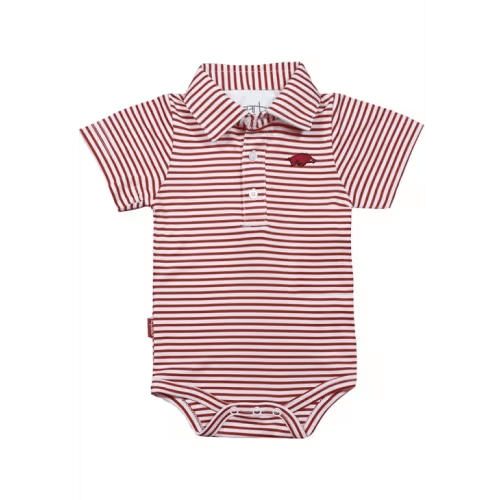 Arkansas Razorbacks CARDINAL Baby Carson Striped Polo Romper - 91971007