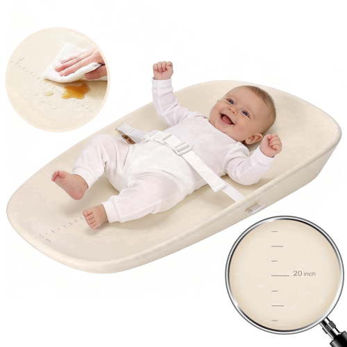 Baby Changing Pad, Caveen Eva Diaper Changing Station, with Height Ruler & Anti Slip Bottom, Waterproof, Beige