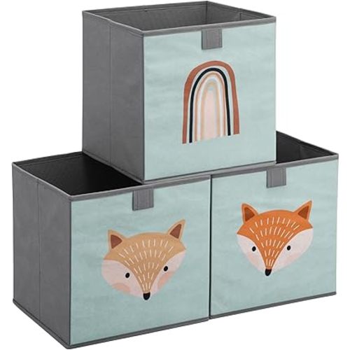Navaris Kids Storage Cubes Set of 3 - Kids Cube Fabric Organizer Storage Bins - Foldable Cloth Cube for Childrens Bedroom Baby Nursery - Book Toy Bin Cubby Storage - Green