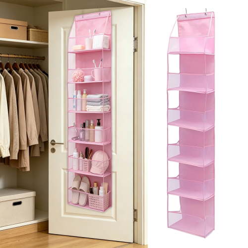 Gumesh Over the Door Organizer 6 Tiers, Extra Large Behind Door Storage, Over Door Organizer, Door Hanging Organizer for Closet, Diaper Organizer, Room storage,Pink