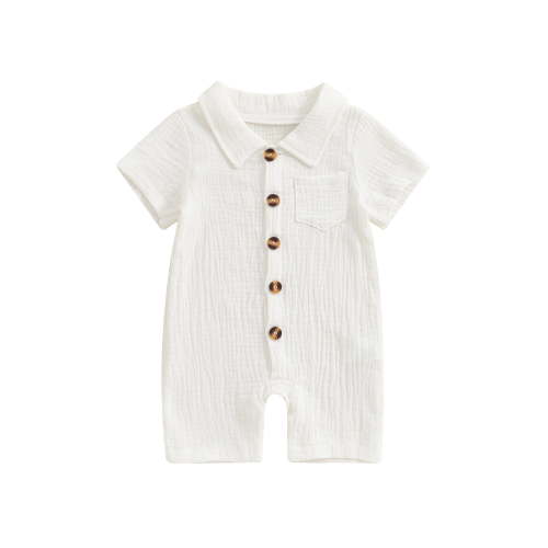 BemeyourBBs Newborn Baby Boy Girl Summer Clothes Infant Baby Boys Cotton Linen Outfit One Piece Romper Solid Color Lapel Short Sleeve Button Down Jumpsuit Shorts