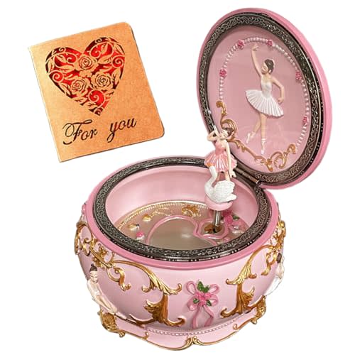 Briskfeel Classical Ballerina Music Box Jewelry Box LED lights Twinkling Resin Carved Collectible Mechanical Ballerine Musical Box with Sankyo 18-Note Ballerina Rotates (4# Ballet)