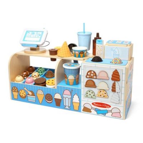 Melissa & Doug Cool Scoops Ice Creamery Wooden Counter with Play Food Preschool Toy: Creative Play 42-Piece Set