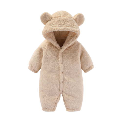 Newborn Baby Unisex Snowsuit - Fleece Hooded Romper with Bear Ears, Warm Winter Outfit