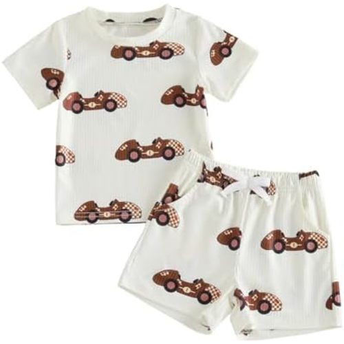 Baby Boy Summer Outfits Short Sleeve Racing Car Print T-Shirt + Shorts Set Toddler Summer Clothes