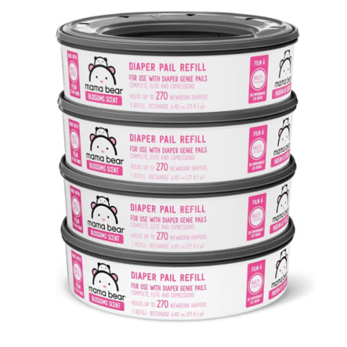 Amazon Brand - Mama Bear Blossoms Scented Diaper Pail Refills for Diaper Genie Pails, 1080 Count (4 Packs of 270 Count)