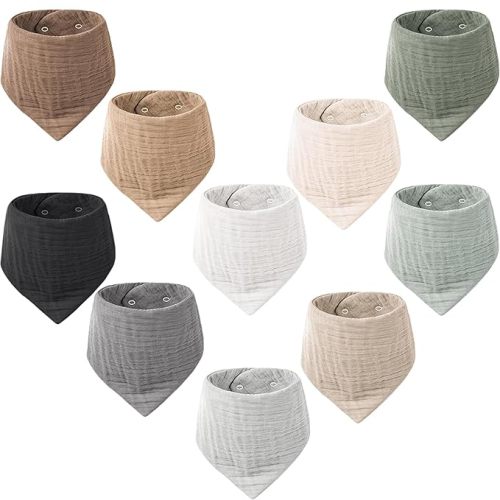 Konssy Muslin Baby Bibs 10 Pack Baby Bandana Drool Bibs 100% Cotton for Unisex Boys and Girls, Soft Absorbent Set for Teething and Drooling