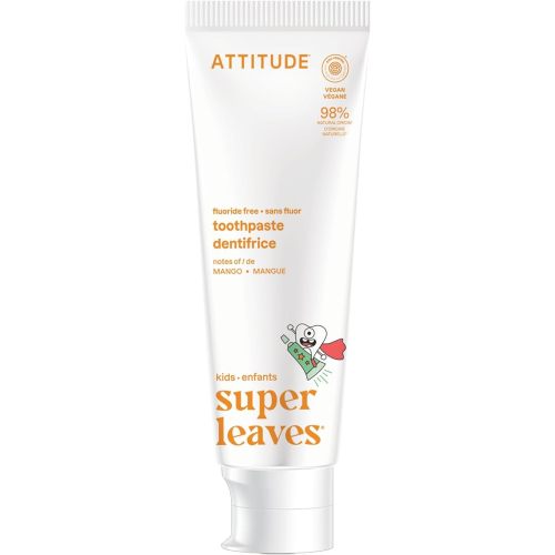 Attitude Kids Fluoride-Free Toothpaste, EWG Verified, Plant- and Mineral-Based Ingredients, Vegan, Sugar-Free, Mango, 4.2 Oz