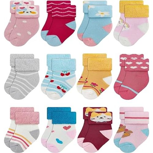 RATIVE Newborn Baby Socks 0-6,6-12 Months Terry Turn Cuff Socks for Boys Girls