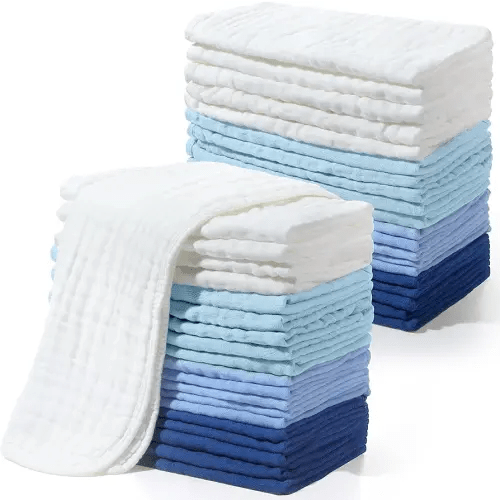 Buryeah Muslin 20 Pcs Burp Cloths Large 20" x 10" 100% Cotton 6 Layers Ultra Absorbent and Soft Hand Washcloths for Baby Drool and Messes Gentle Burp Cloth for Boys & Girls(Cool Colors)