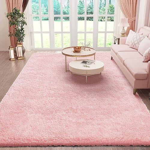 Ophanie Pink Area Rugs for Bedroom Girls, 6x9 Kids Fluffy Fuzzy Furry Shag Carpet, Plush Soft Cute Baby Shaggy Bedside Indoor Floor Rug for Teen Dorm Home Decor Aesthetic, Nursery