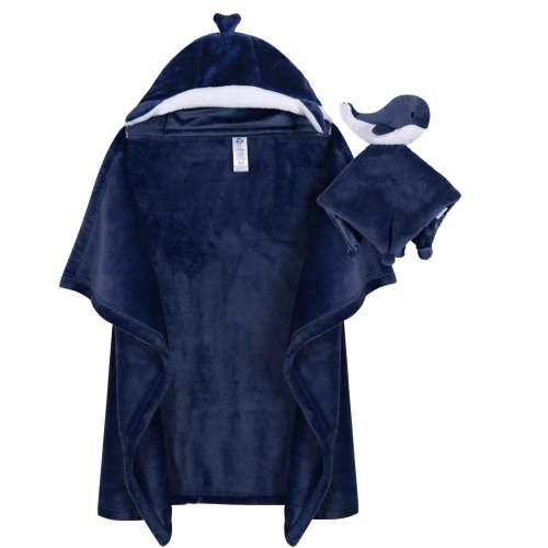 2-Pack Baby Boys Whale Hooded Wearable Blanket & Security Blanket Set