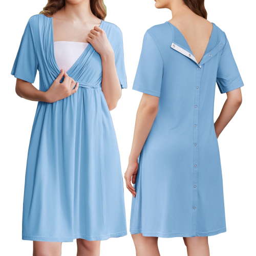 KISSGAL Women Maternity Nursing Nightgown with Button Short Sleeve Nursing Dress for Breastfeeding Labor and Delivery Gown for Hospital S-XXL