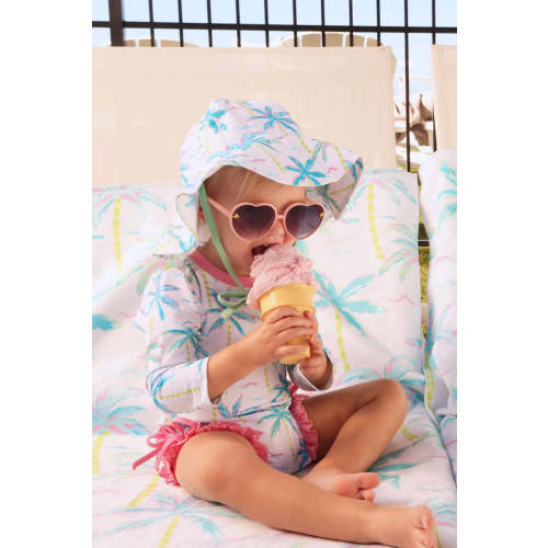Long Sleeve Rash Guard With Ruffle Bottom | Blue Lagoon