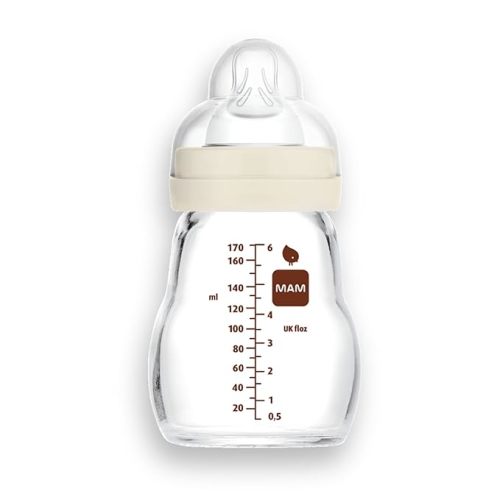 MAM Premium Glass Baby Bottles, Easy Switch Between Breast and Bottle, Feel Good Slow Flow, Newborn Essentials Must Have, 0+ Months, BPA Free, 6oz, Boy, 1 Pack