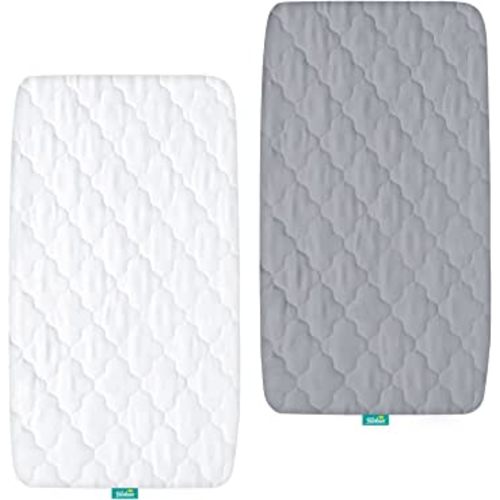 Bassinet Mattress Pad Cover Waterproof, Quilted Mattress Protector Sheets Fits All Mainstream Bassinet - Rectangle, Oval, Hourglass, 2 Pack, 17'' x 33'', Ultra Soft Breathable, White and Grey