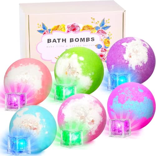 Light Up Bath Bombs with Surprise Inside, 4.23 oz XL Natural Gift Set 6 with Essential Oils, Magnesium Large Bath Bombs for Women Relaxing Spa Skin Moisturize Gifts for Women