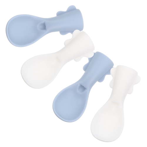 Soimiss 4Pcs Baby Pouches Tops Spoon Cute Shapes Silicone Spoons for Easy Cleaning