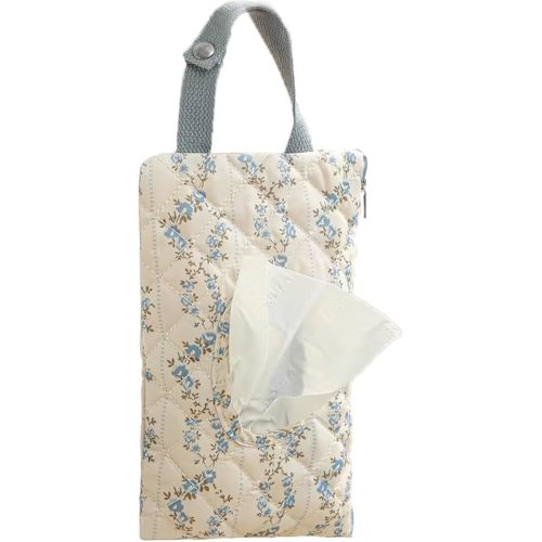 Quilted Baby Wipe Holder Quilted Wipe Pouch Portable Hanging Floral Wet Wipes Bag for Car, Stroller