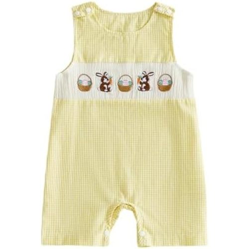 Ayalinggo Newborn Baby Boy Easter Outfit 0 3 6 12 18 Months Smocked Romper Bunny Carrot Embroidery Sleeveless Infant Clothes