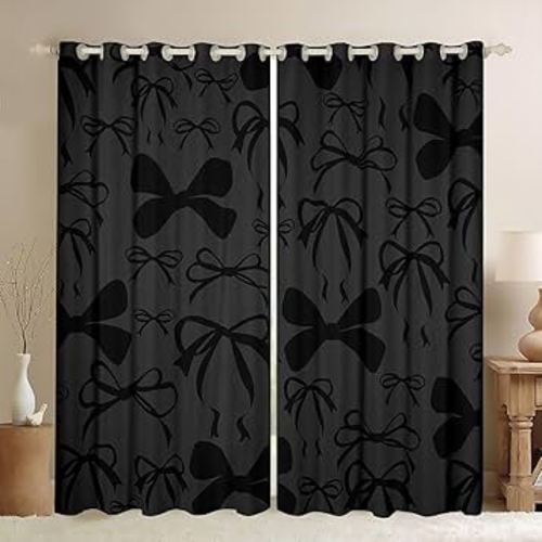 Feelyou Cute Bowknot 30%-50% Room Darkening Blackout Curtain Boys Girls (2 Panels, 42 x 84 Inch) Bow Curtains for Bedroom Living Room Girls Bow Blackout Curtains Kawaii Window Treatments