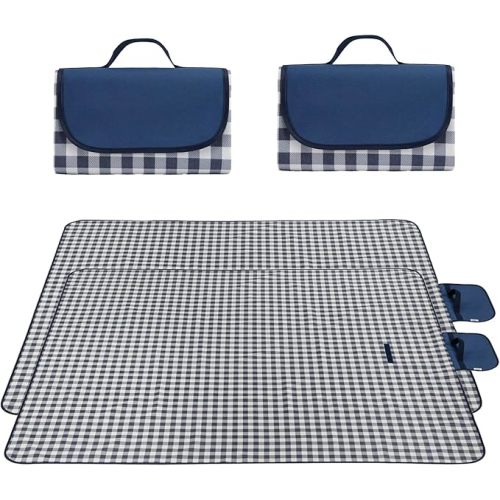 Wind Tour Waterproof Picnic Blanket with Carry Strap - Foldable Sandproof Outdoor Mat for Camping, Beach, Park -78.7" x 78.7",Navy Blue(Single Mat)