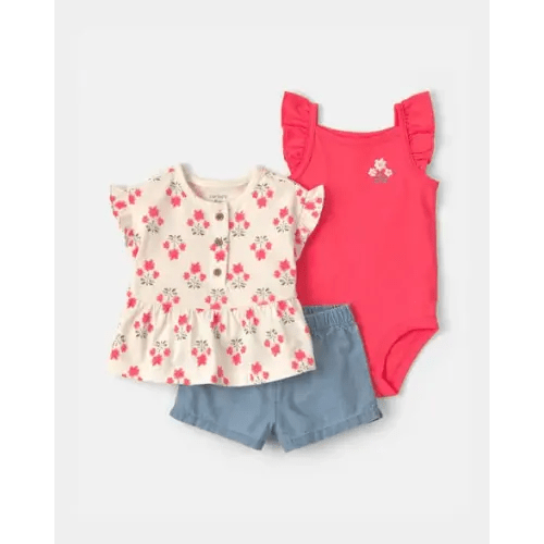 3 month Baby Girl 3-Piece Floral Top & Short Set | Carter's
