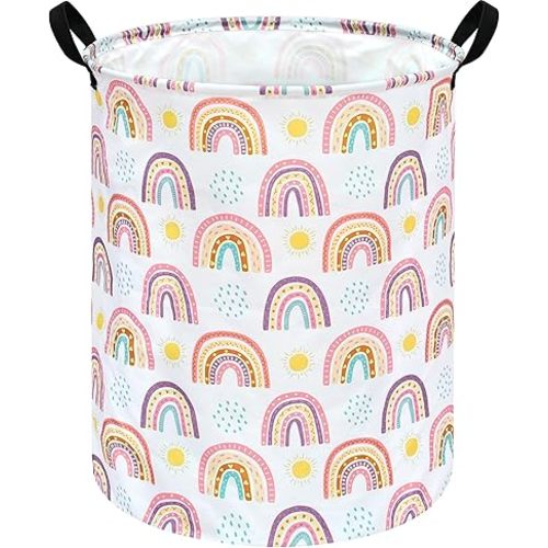 Kids Rainbow Hamper Laundry Basket Storage Bins Gift Organizer Clothes Toy Box Large Canvas Collapsible Chest for Home/Dorm/Kitchen/Pet/Office/Closet/Shelf/Room Decor