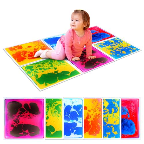 Sensory Floor Tiles for Kids Toddlers: 6 Pack Liquid Play Mats, 12"x12" Squares Autism Sensory Puzzle Pad, Lava Tiles Games Dance Step Pads, Preschool Classroom Montessori Gross Motor Daycare Toys