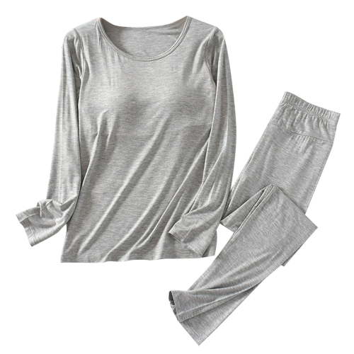 Viadha Pajama Sets for Women 2 Piece Women Solid Color Round Neck Padded Pajamas with Cups Long Sleeves and Trousers Two Piece Home Pajamas Sets