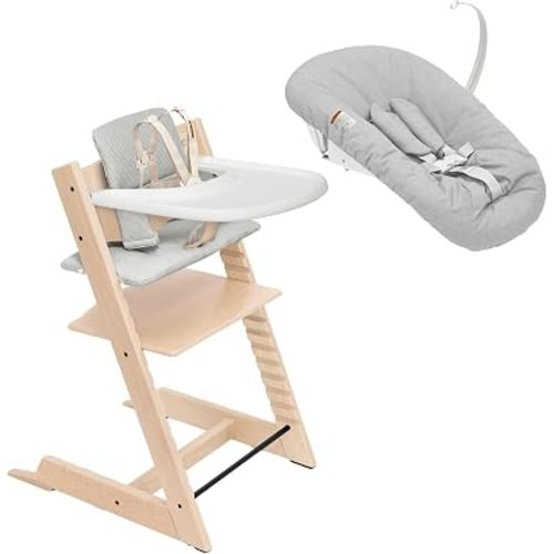 Stokke Tripp Trapp High Chair with Tray + Cushion, Natural Nordic Grey