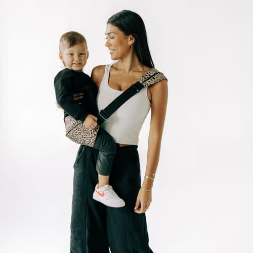 Tushbaby Liftoff Toddler Sling - Minimalist, Easy-On Toddler Carrier for Quick Carrying – Compact, Comfortable, and Stylish with Built-in Phone Pocket & Bottle Holder (Cheetah)