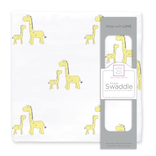 SwaddleDesigns Cotton Muslin Swaddle Blanket, Receiving Blanket for Baby Boys & Girls, Best Registry Gift, 46x46 inches, Little Giraffes, Yellow