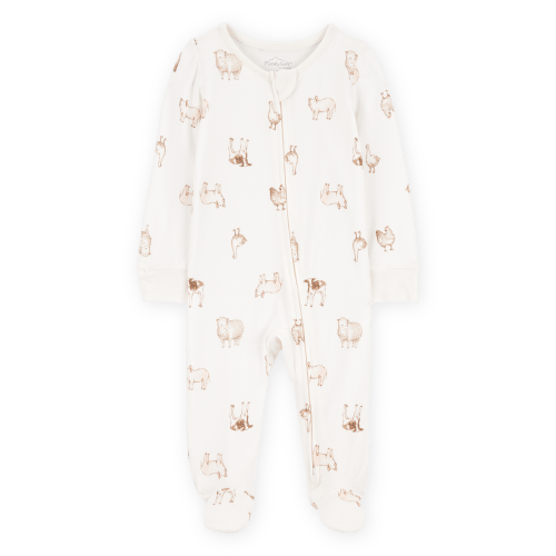 Baby Farm Animals Print 2-Way Zip PurelySoft Sleep & Play Pajamas - Ivory