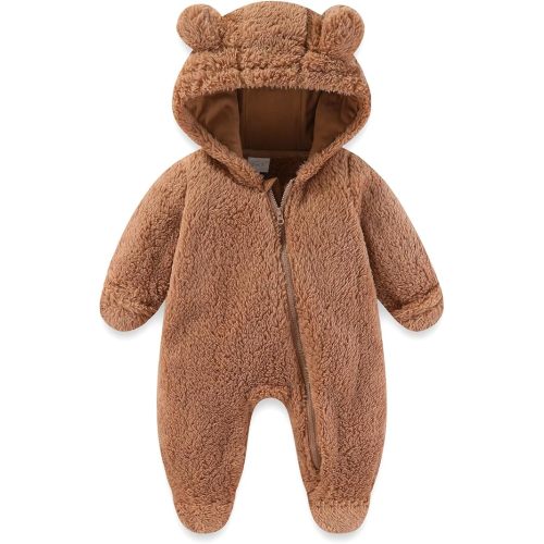 UVIPC Newborn Baby Fleece Jumpsuit Footie Snowsuit Bear Romper Jumpsuit Baby Fuzzy Warm Onesie